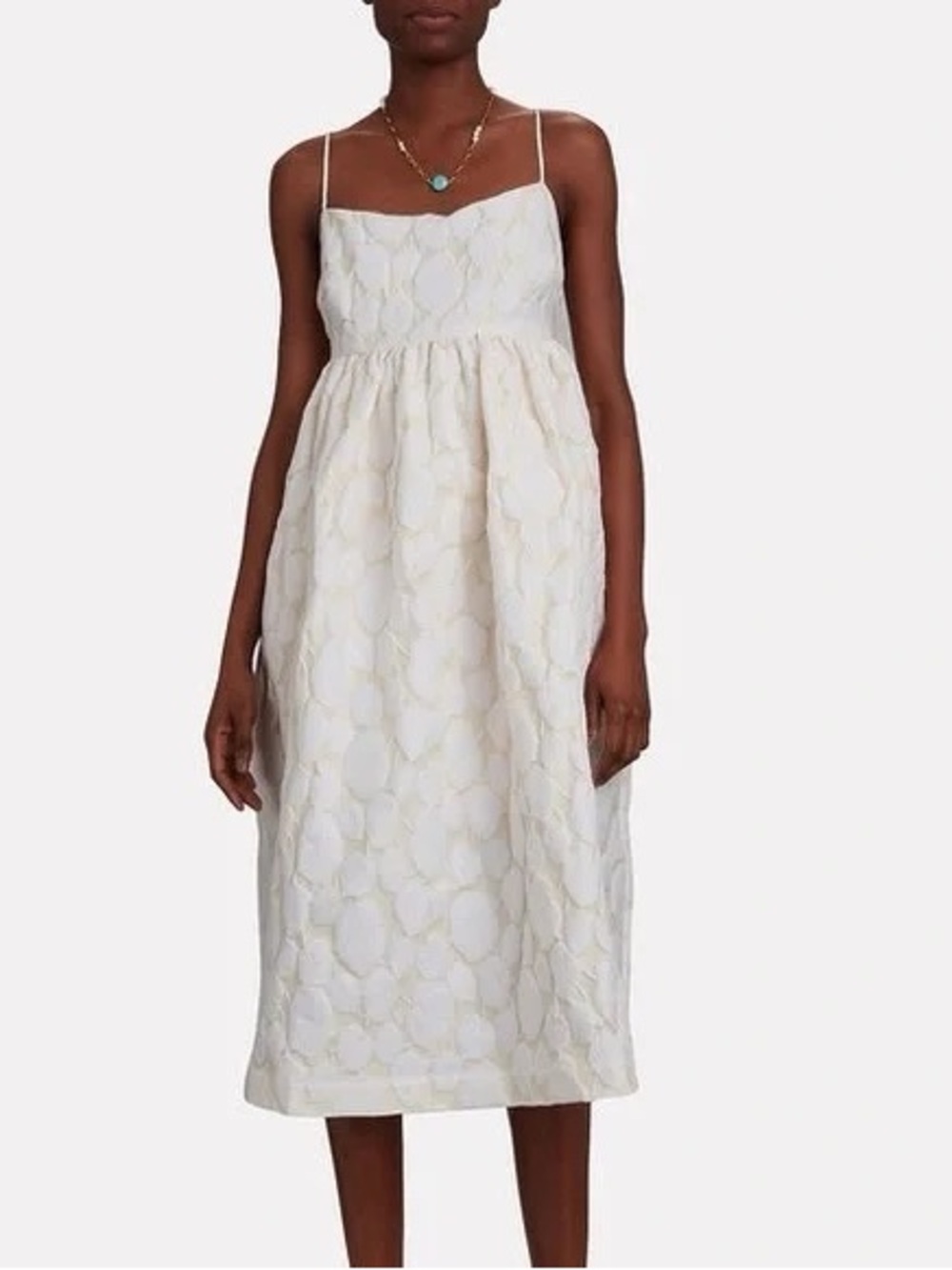 SAMSOE Cream Floral Jacquard Spaghetti-Strap Midi Dress